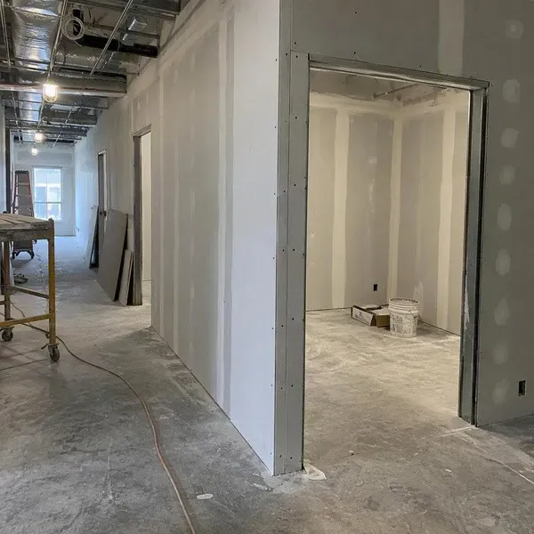Commercial office drywall partitions framed in metal studs in Fort Collins