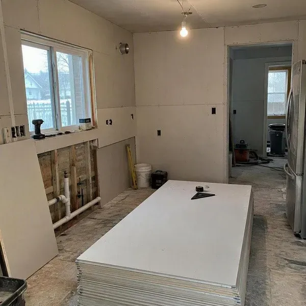 Kitchen remodel with new drywall installation