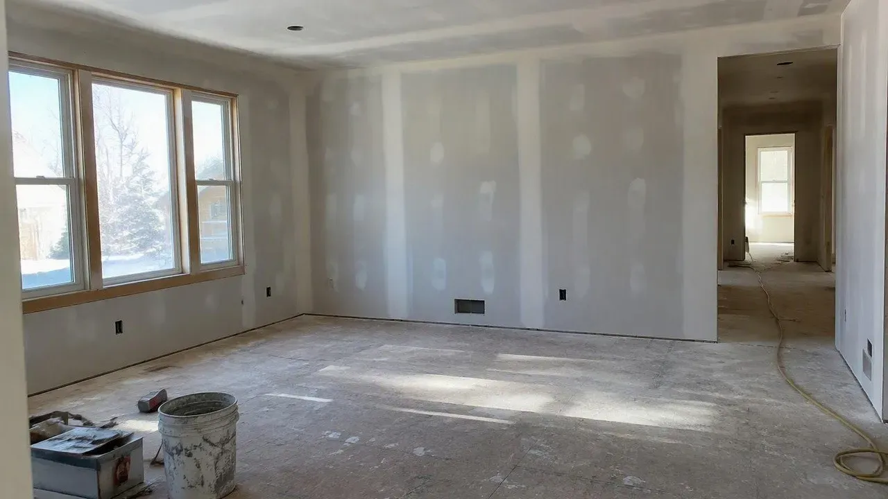 Older home interior with newly taped drywall seams after repair