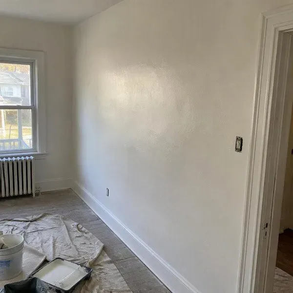 Repainted plaster wall after repairing damaged sections